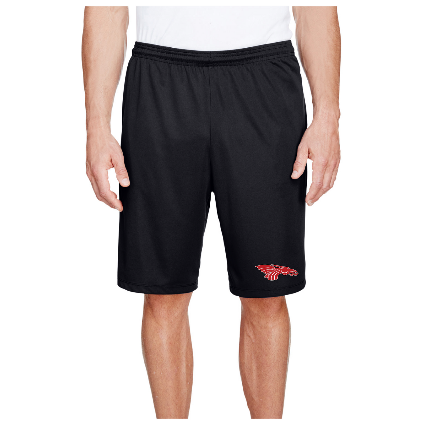 Men's Performance Shorts w/Pockets - Red Dragon Head Logo