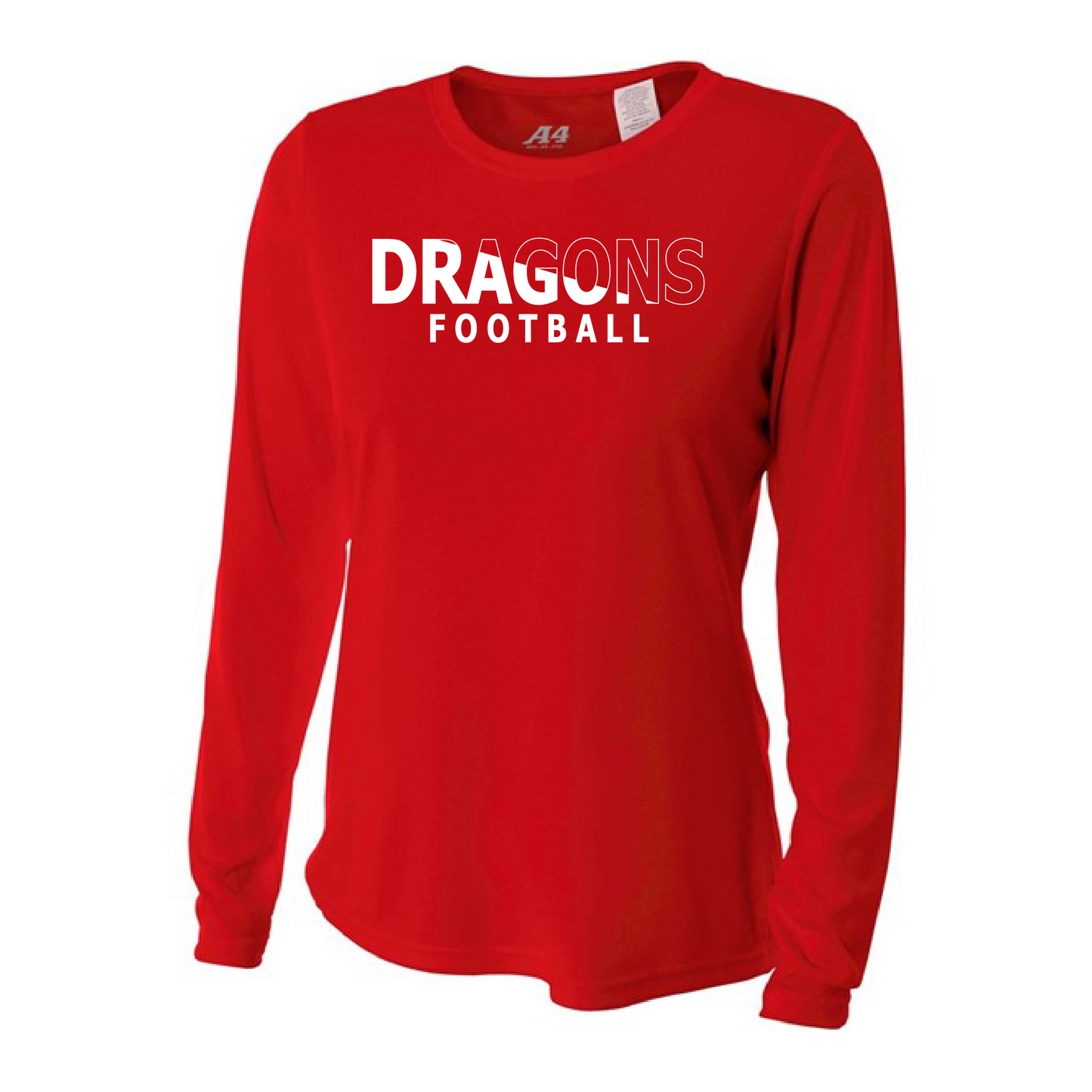 Womens L/S T-Shirt - White Dragons Football Slashed