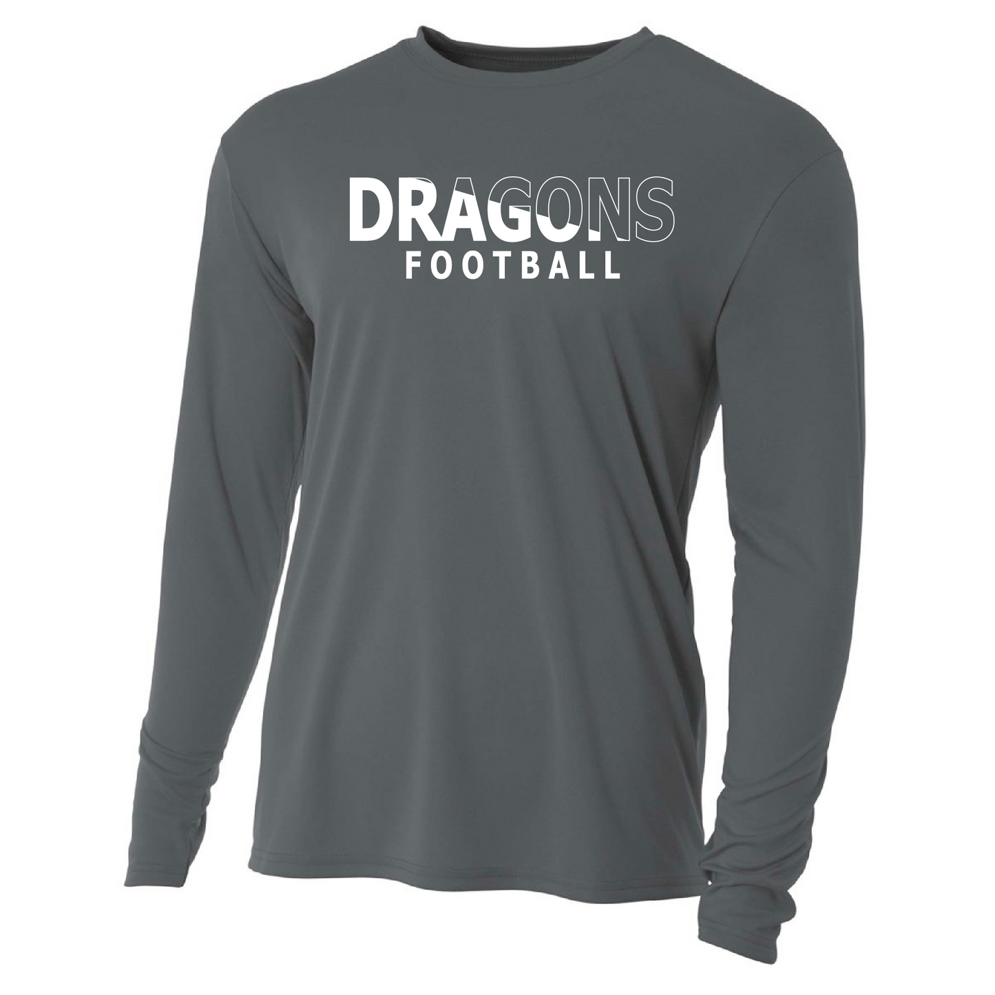 Mens L/S T-Shirt - White Dragons Football Slashed