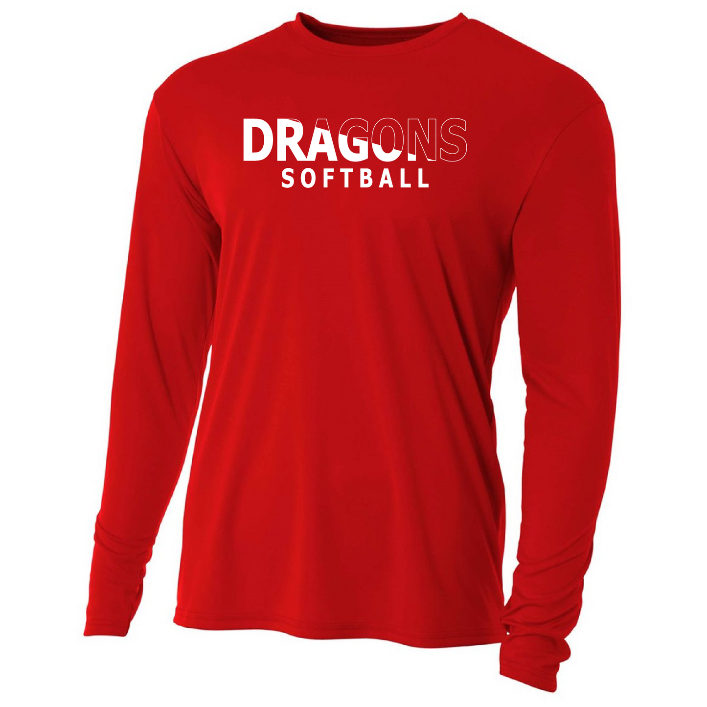 Mens L/S T-Shirt - Dragons Softball Slashed White