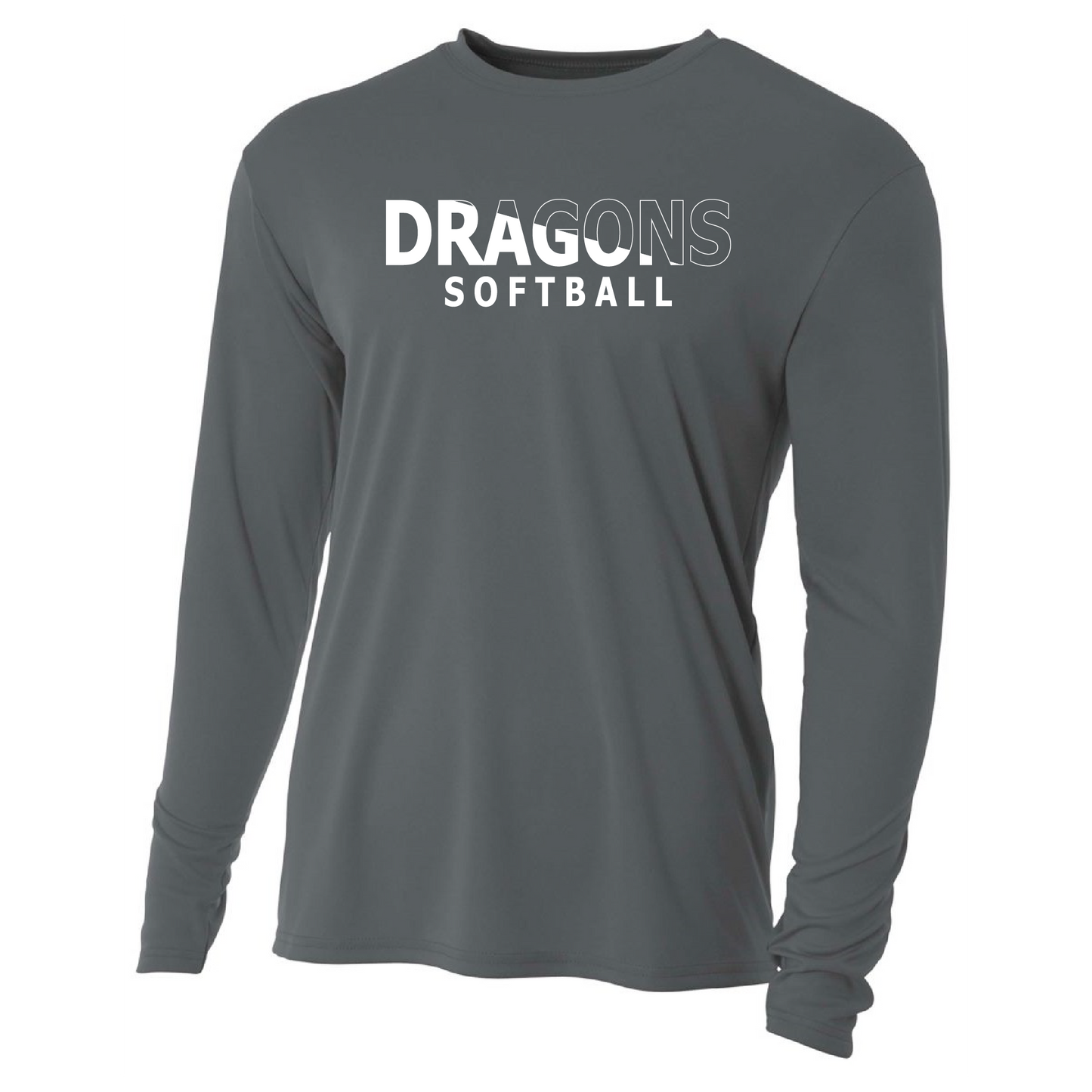 Mens L/S T-Shirt - Dragons Softball Slashed White