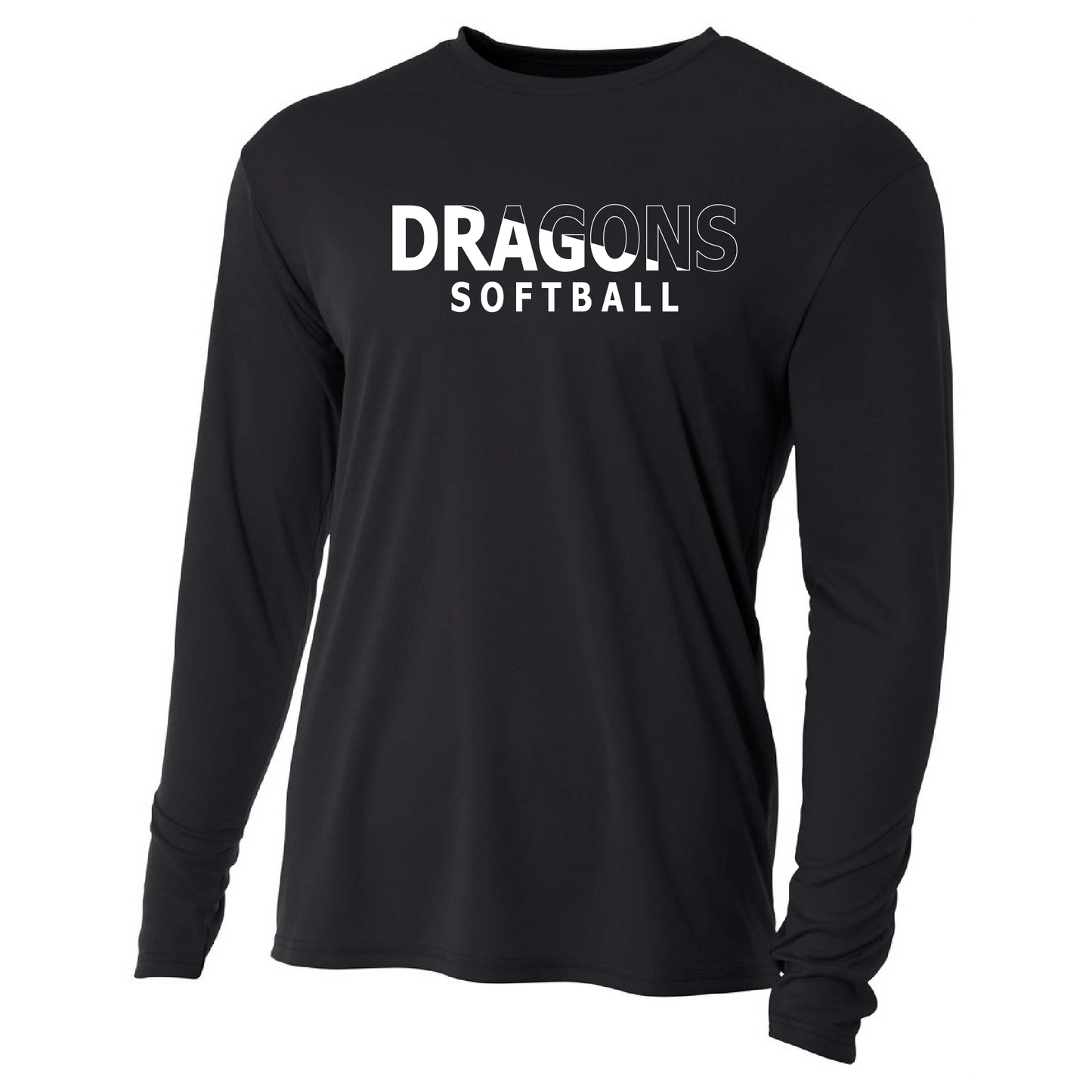 Mens L/S T-Shirt - Dragons Softball Slashed White