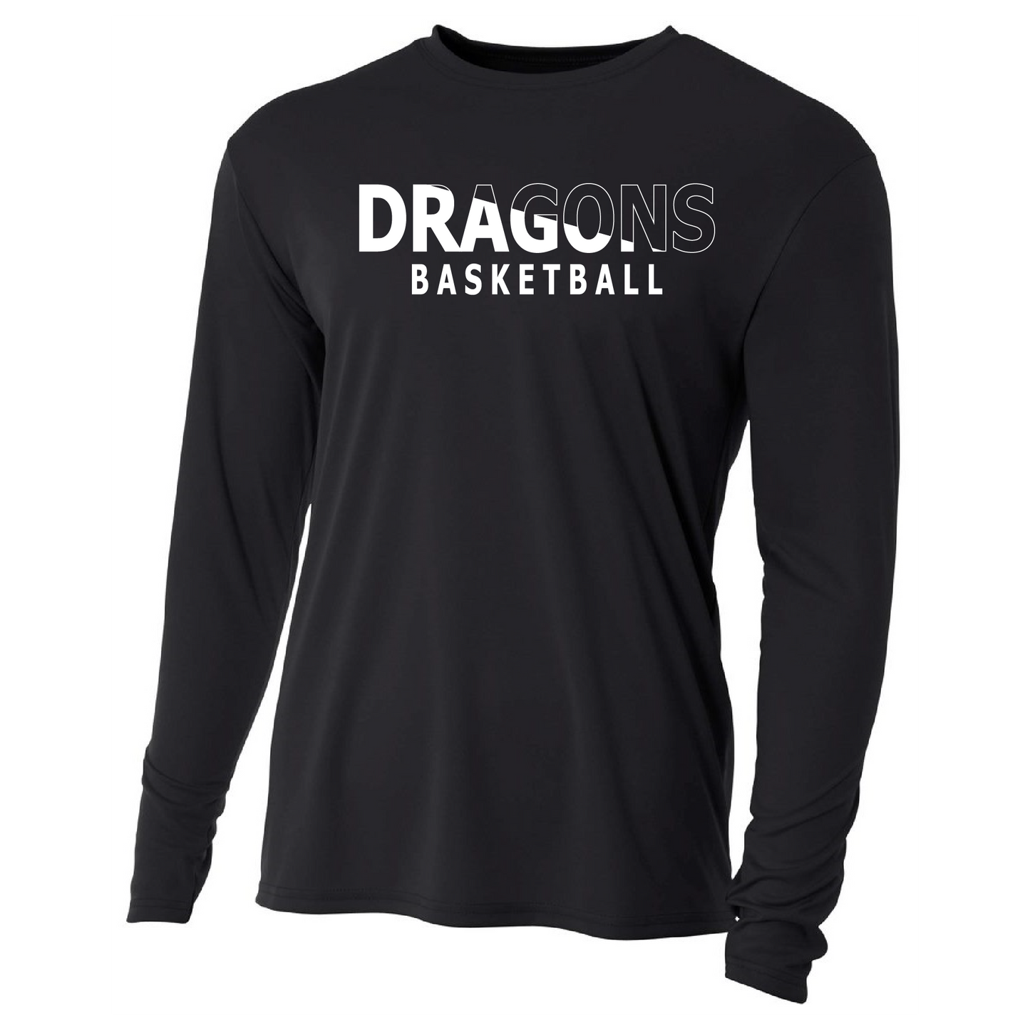 Mens L/S T-Shirt - Dragons Basketball Slashed White