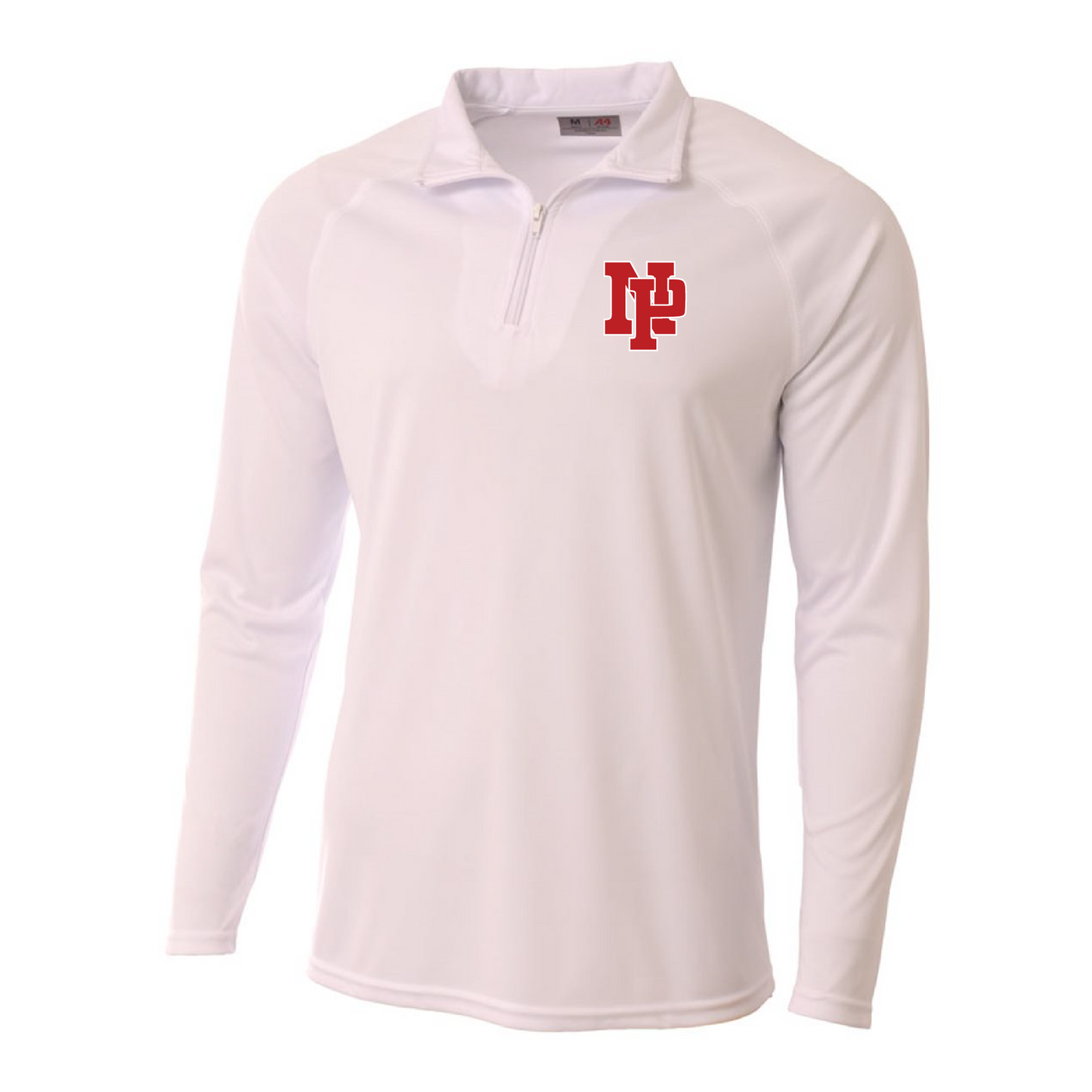 Mens Quarter Zip Pullover - Red NP Logo, White Outline