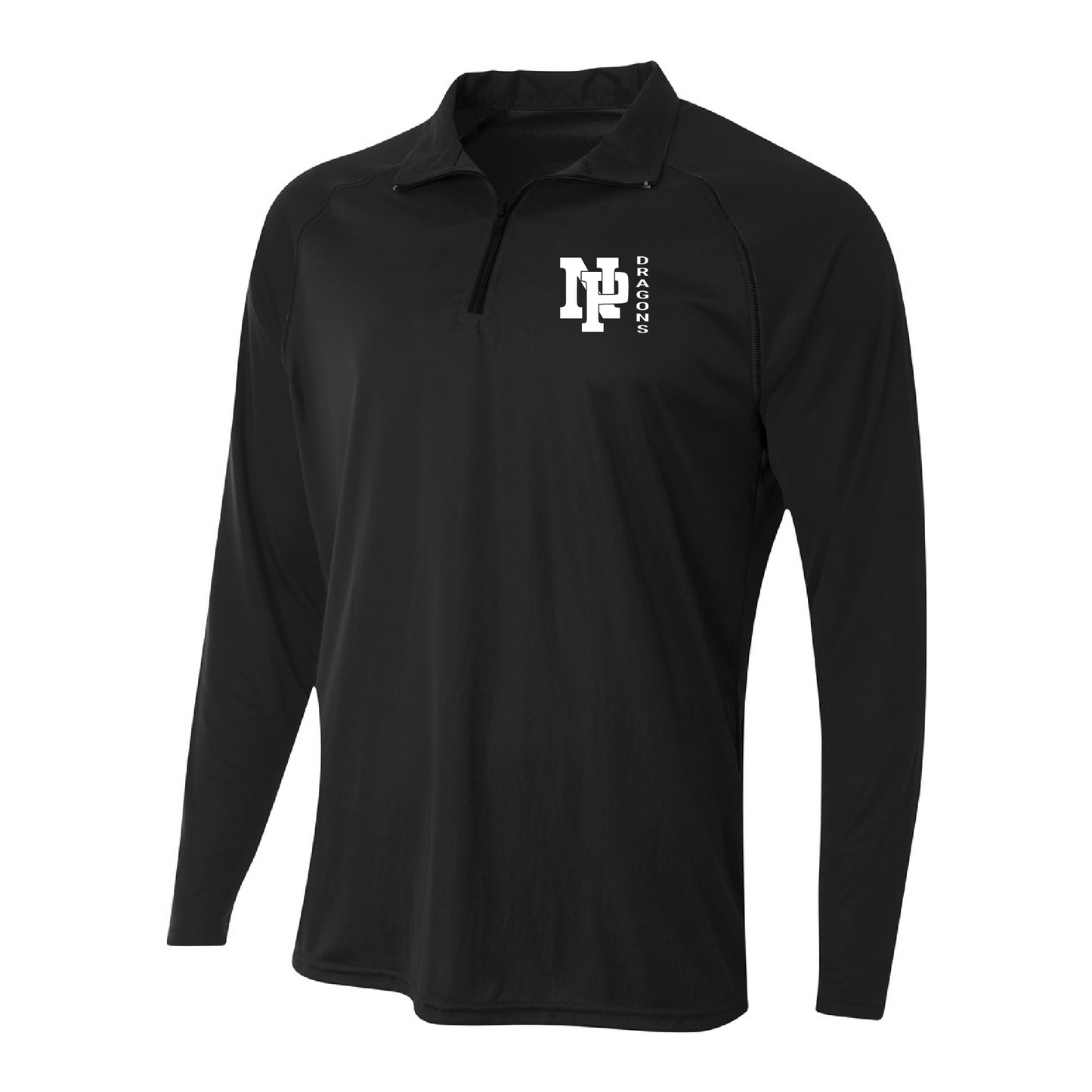 Mens Quarter Zip Pullover - White NP DRAGONS, side by side