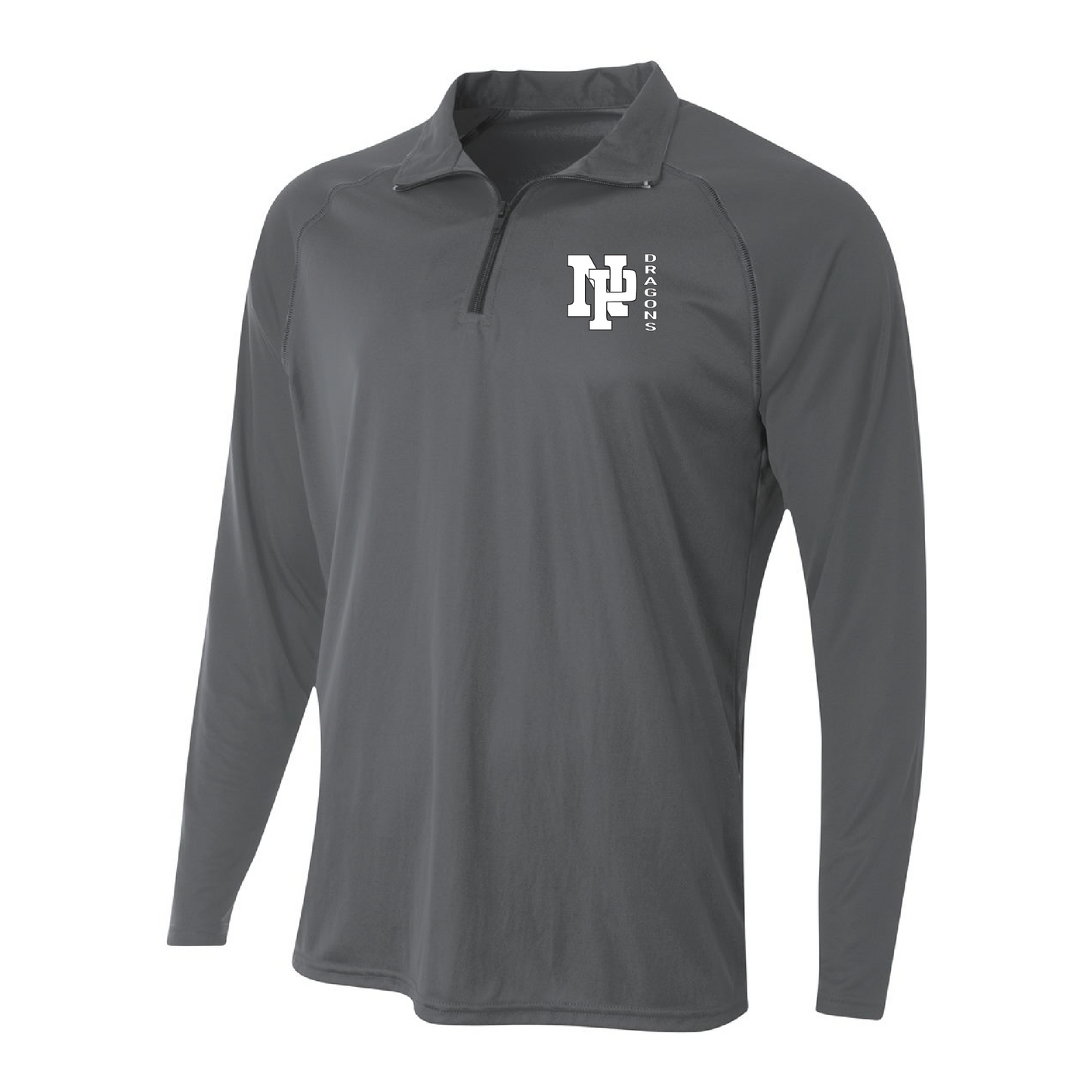 Mens Quarter Zip Pullover - White NP DRAGONS, side by side