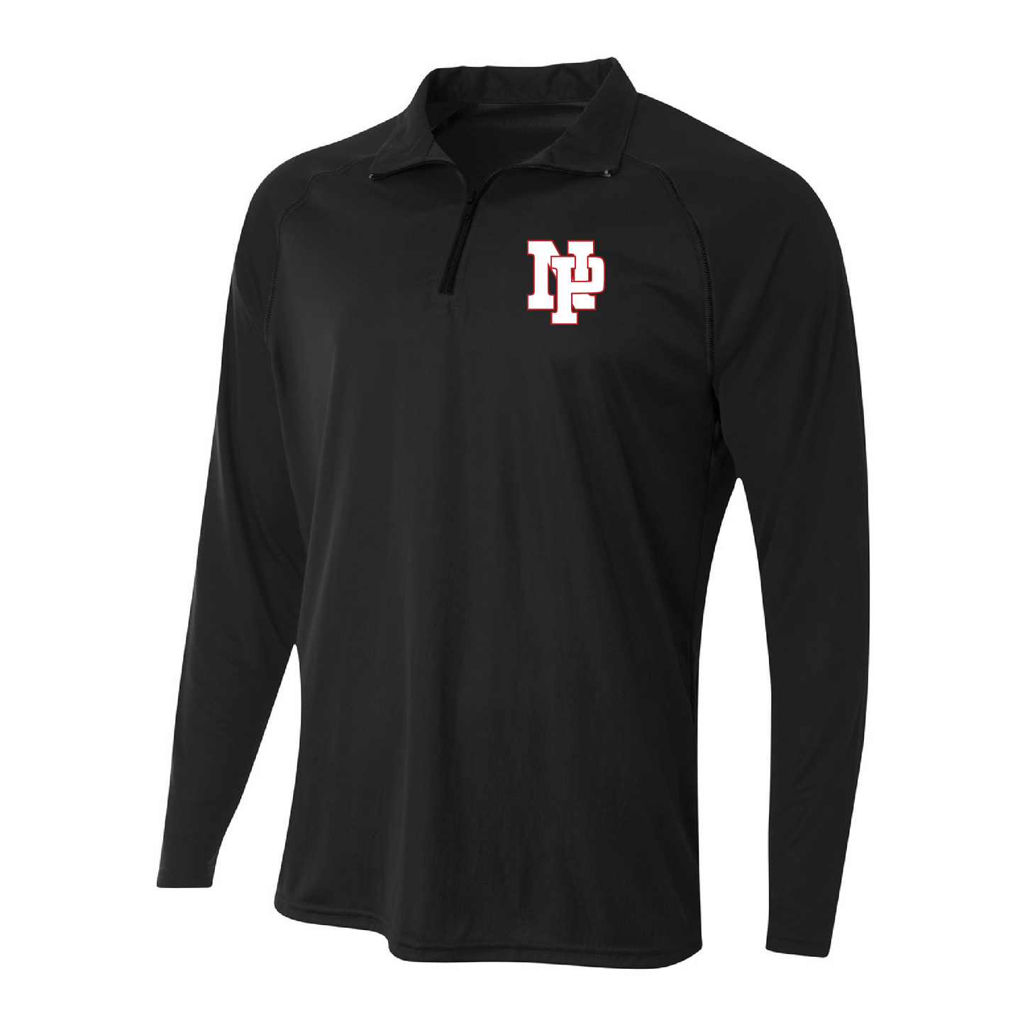 Mens Quarter Zip Pullover - White NP Logo, Red Outline