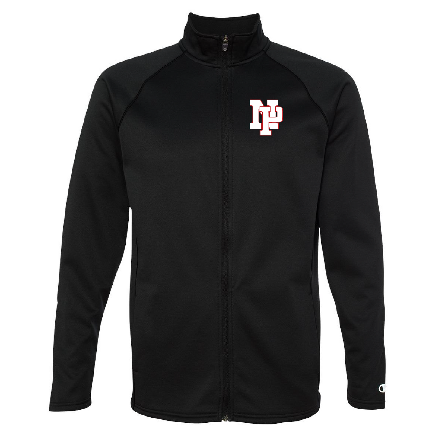 Unisex Performance Fleece Full-Zip Jacket - White NP Logo, Red Outline