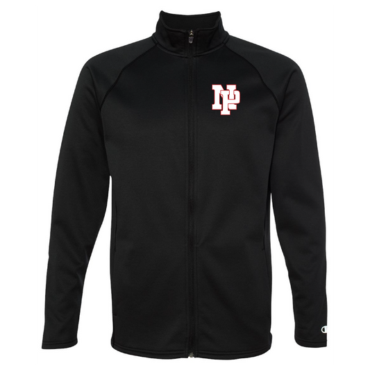 Unisex Performance Fleece Full-Zip Jacket - White NP Logo, Red Outline