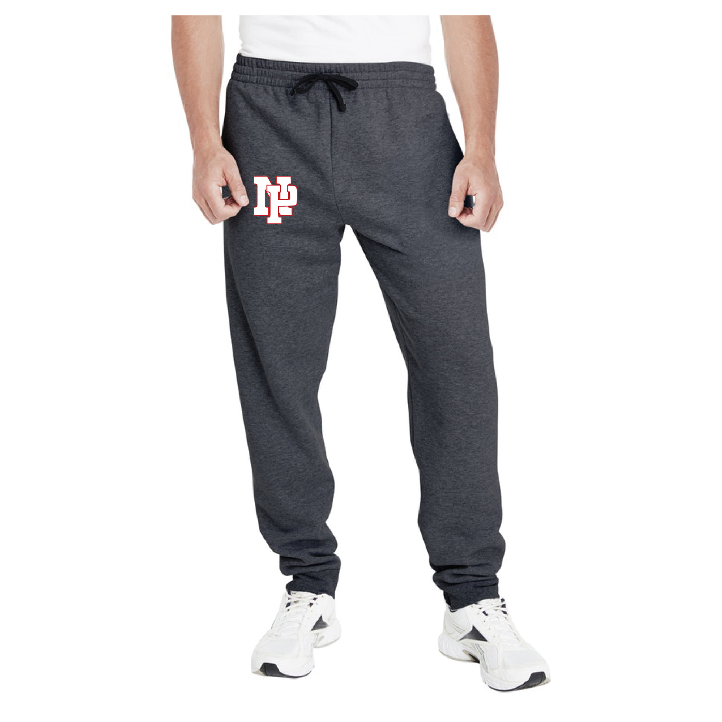 Adult Unisex Joggers - White NP Logo, Red Outline