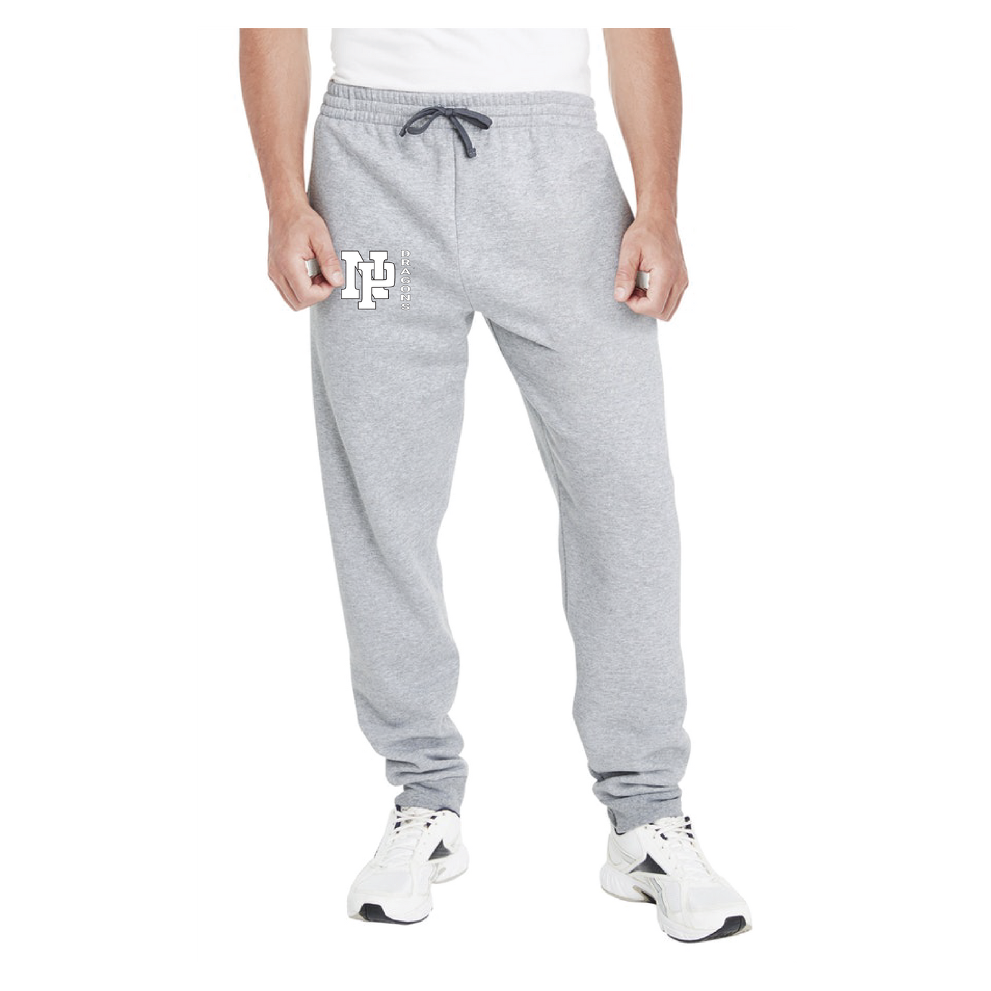 Adult Unisex Joggers - White NP Dragons, Side by Side