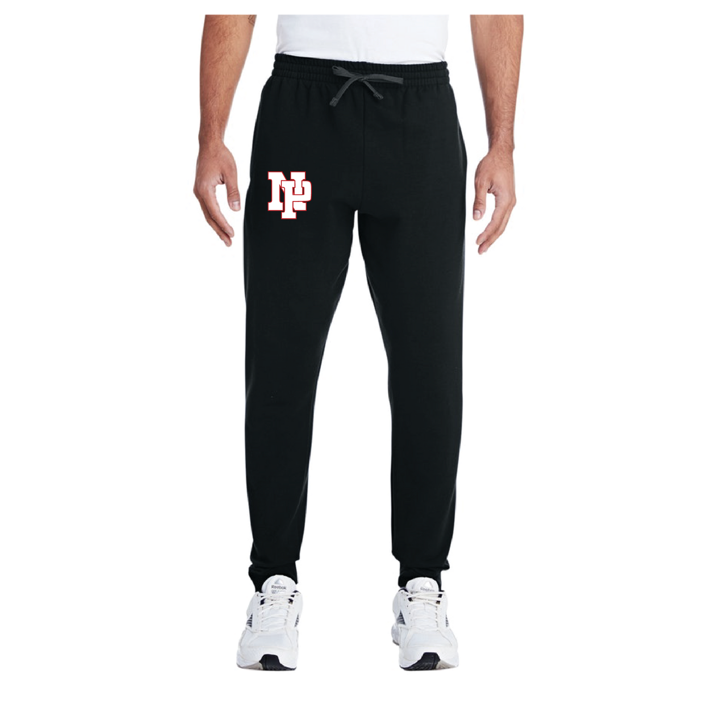 Adult Unisex Joggers - White NP Logo, Red Outline