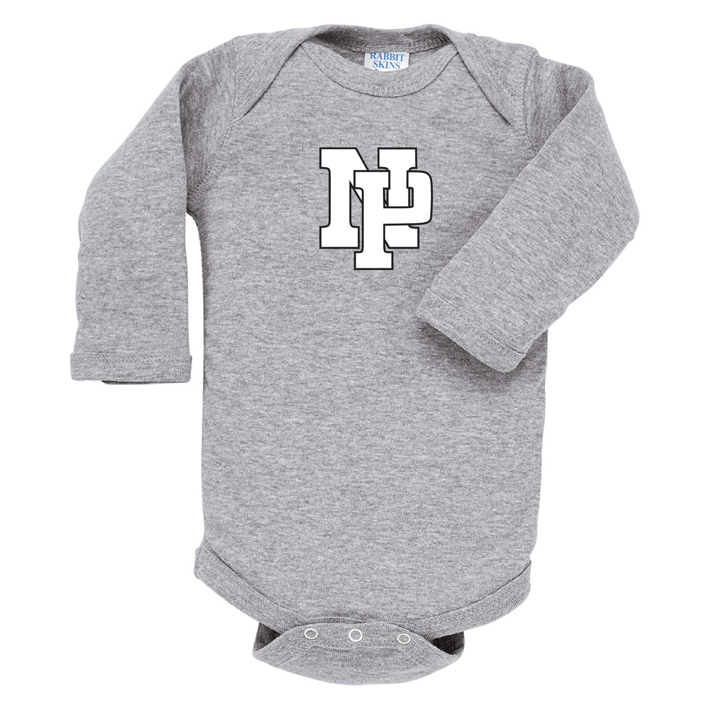 Infant Long-Sleeve Onsie - White NP Logo, Black Outline