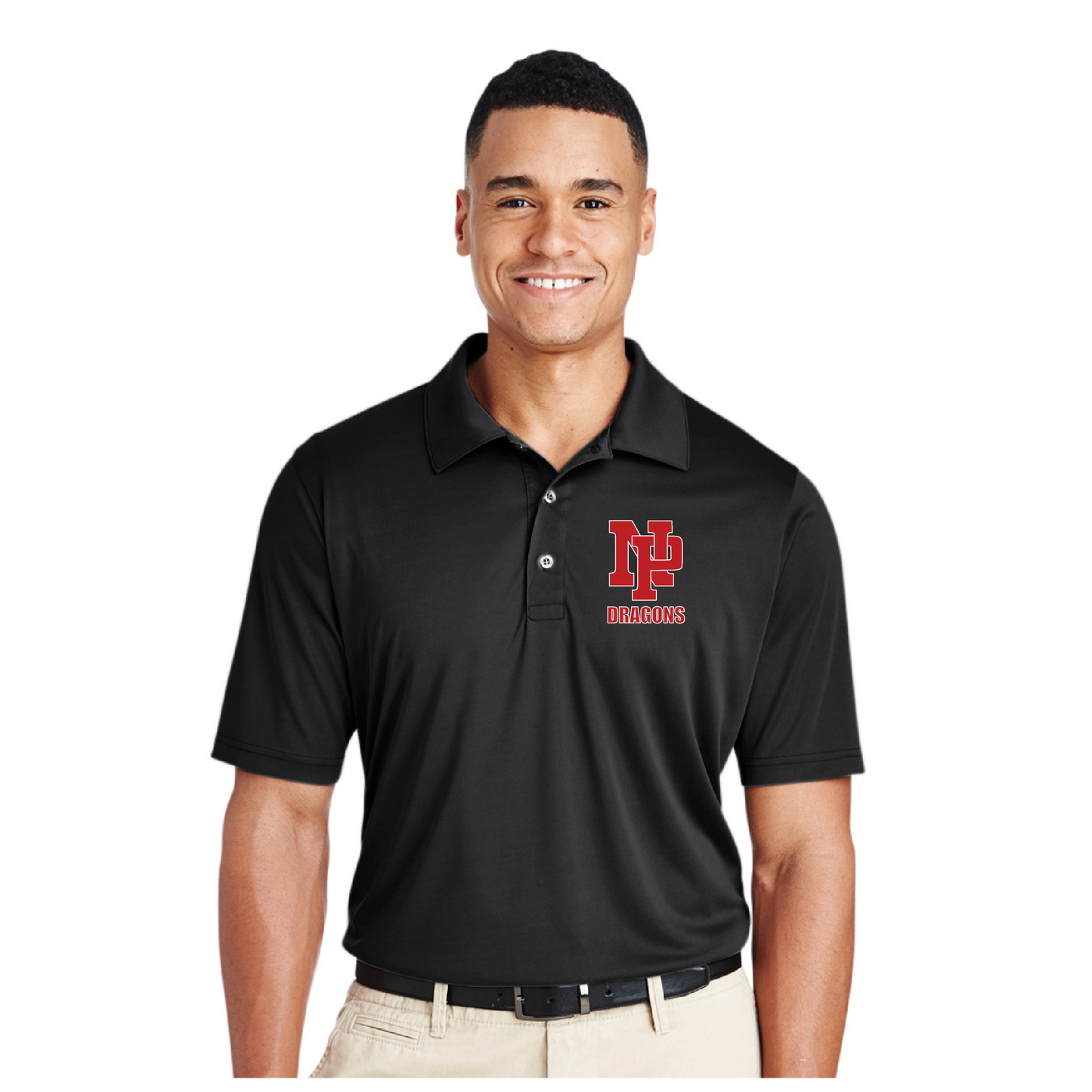 Mens Performance Polo - Red NP Dragons, Stacked