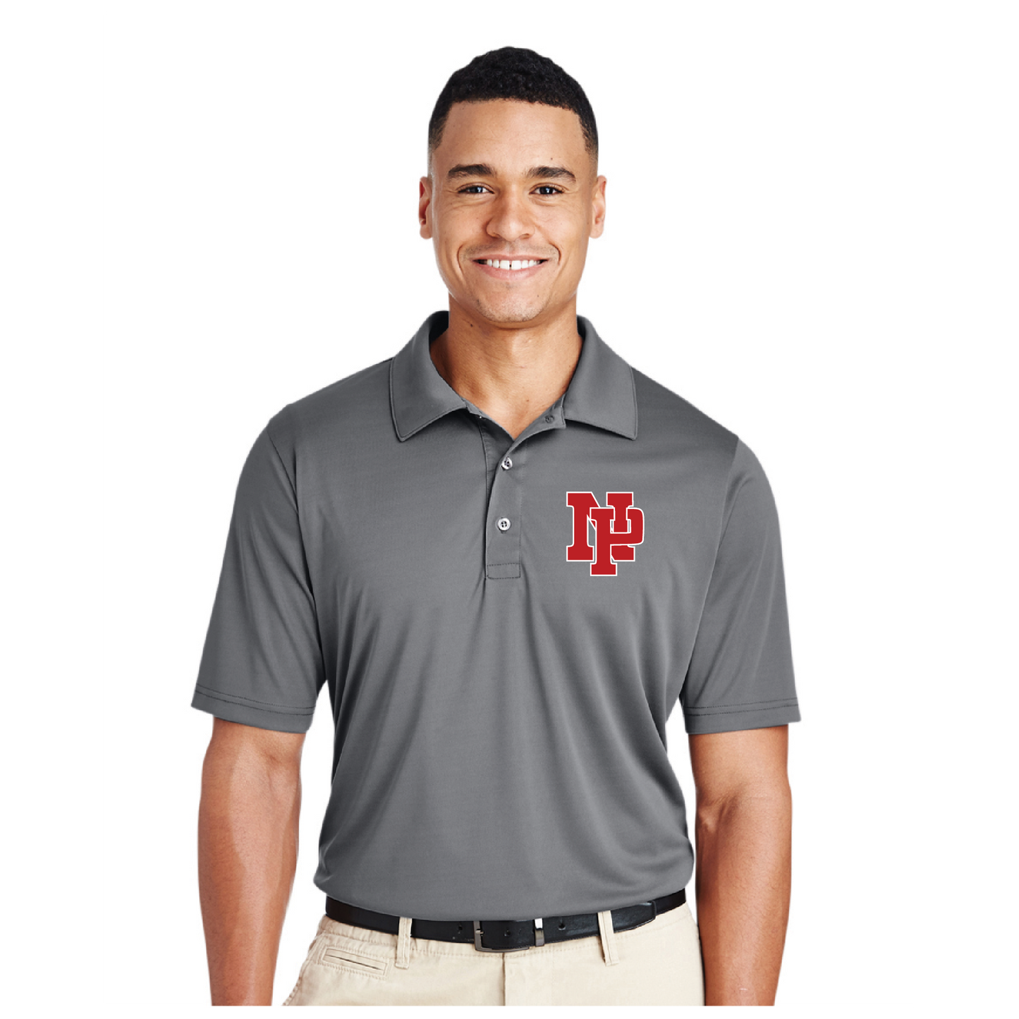 Mens Performance Polo - Red NP Logo, White Outline