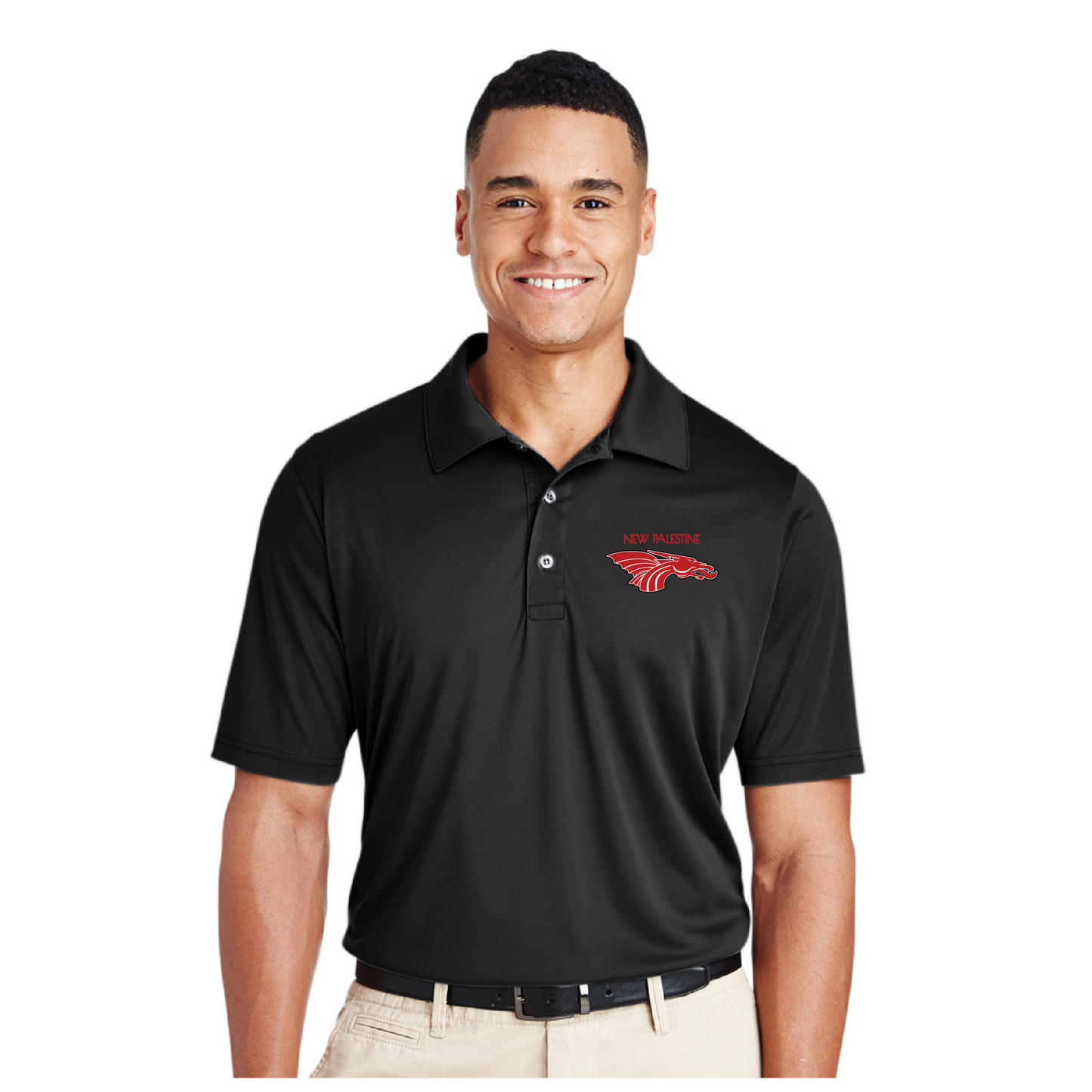 Mens Performance Polo - New Palestine w/Dragon Head Logo (red)