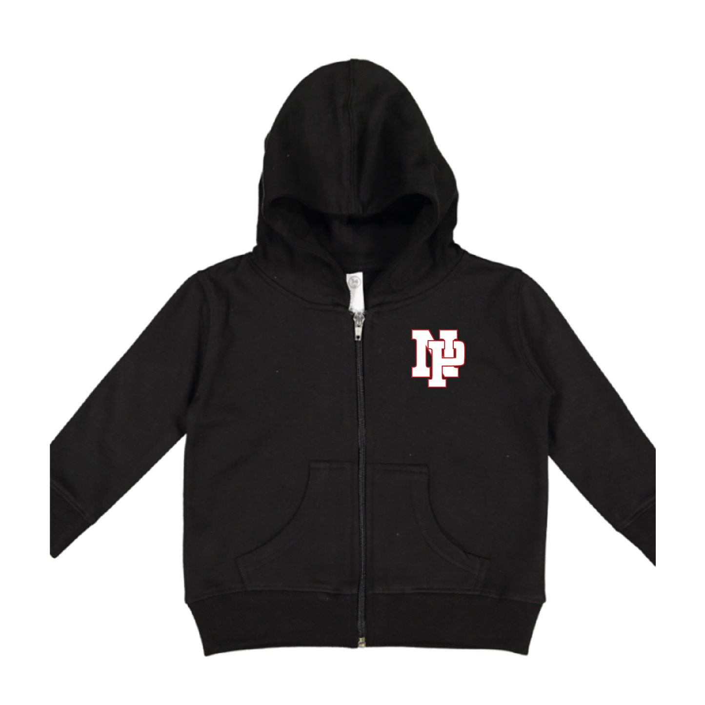 Toddler Fleece Hooded Zip-up - White NP Logo, Red Outline