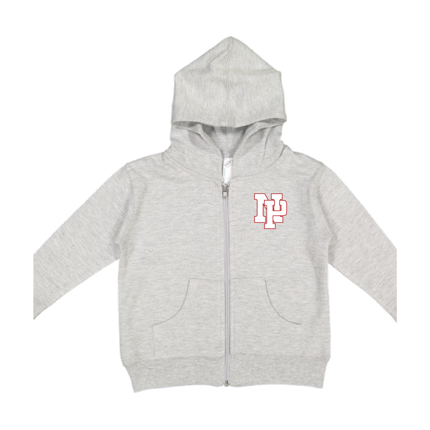 Toddler Fleece Hooded Zip-up - White NP Logo, Red Outline