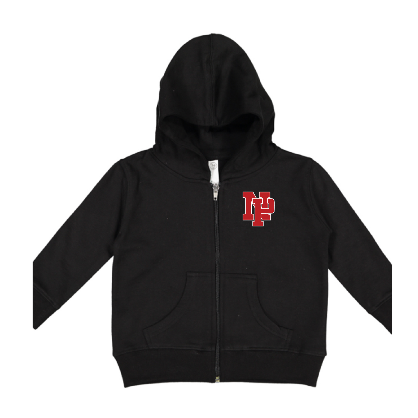 Toddler Fleece Hooded Zip-up - Red NP Logo, White Outline