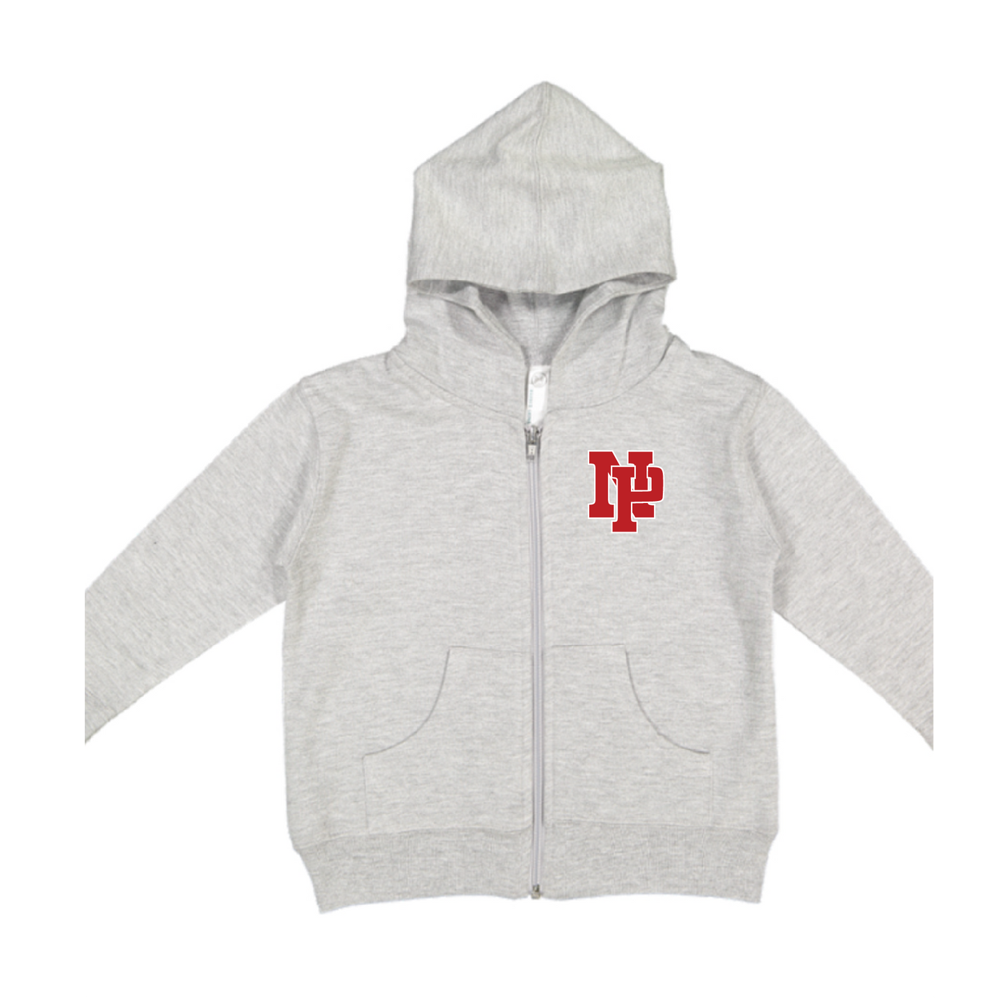 Toddler Fleece Hooded Zip-up - Red NP Logo, White Outline