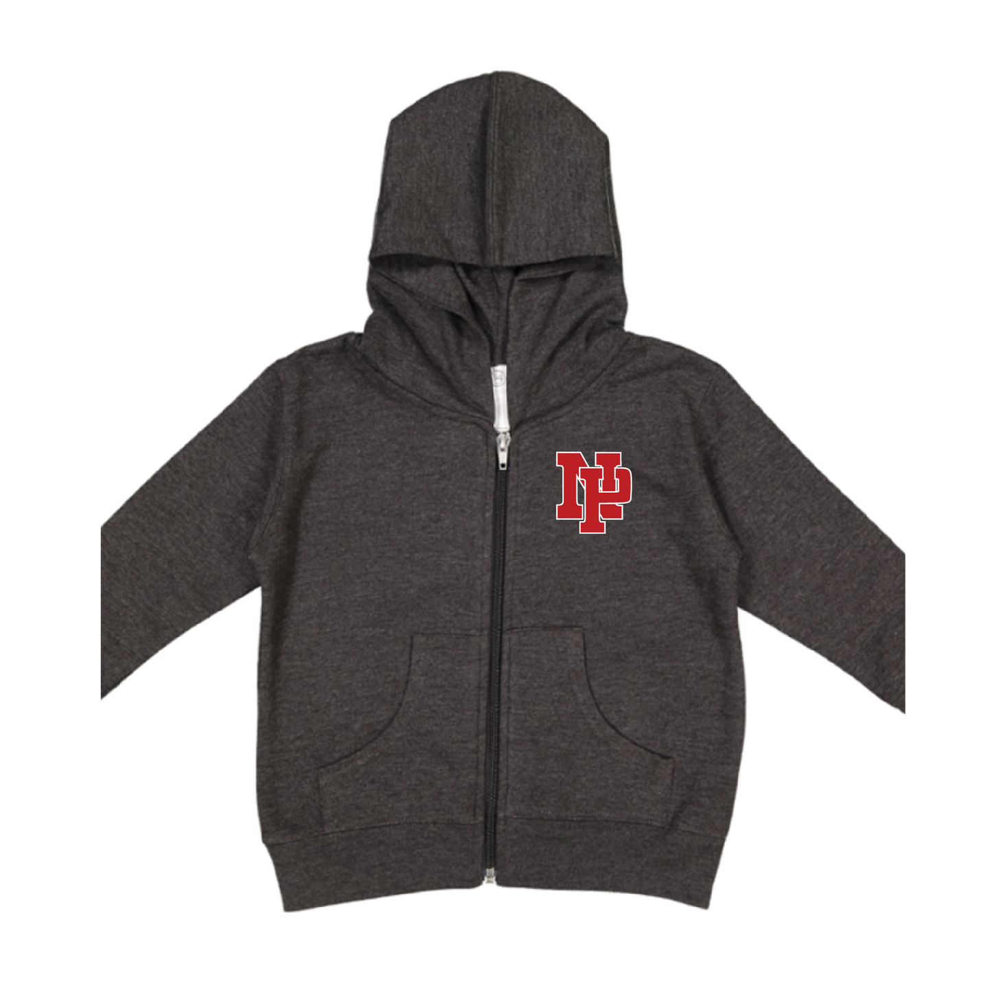 Toddler Fleece Hooded Zip-up - Red NP Logo, White Outline