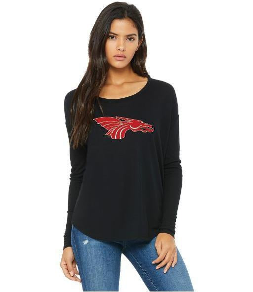 Womens Flowy Long Sleeve T-Shirt - Red Dragon Head Logo