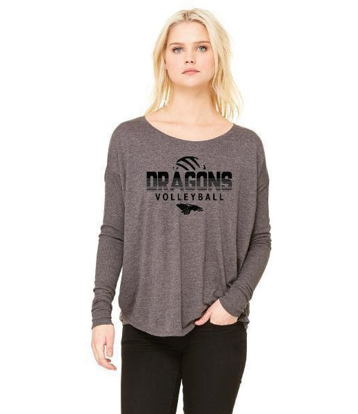 Womens Flowy Long Sleeve T-Shirt - Dragons Volleyball