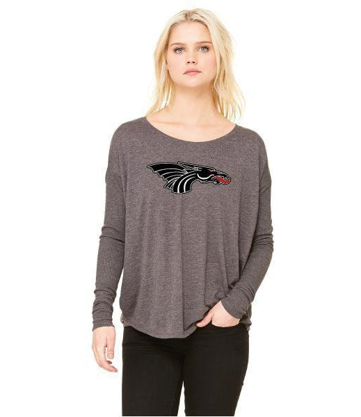 Womens Flowy Long Sleeve T-Shirt - Black Dragon Head Logo