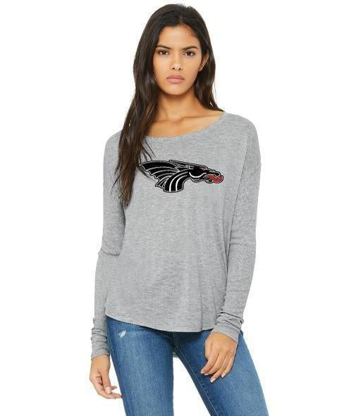 Womens Flowy Long Sleeve T-Shirt - Black Dragon Head Logo