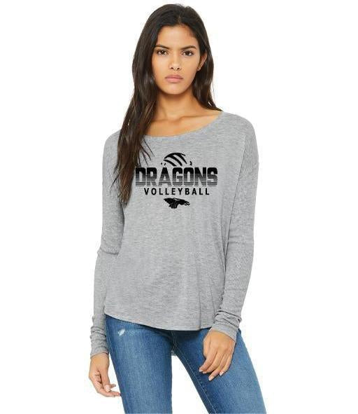 Womens Flowy Long Sleeve T-Shirt - Dragons Volleyball