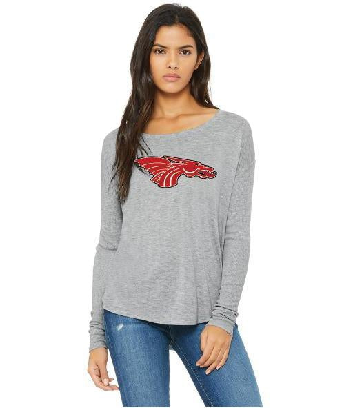 Womens Flowy Long Sleeve T-Shirt - Red Dragon Head Logo