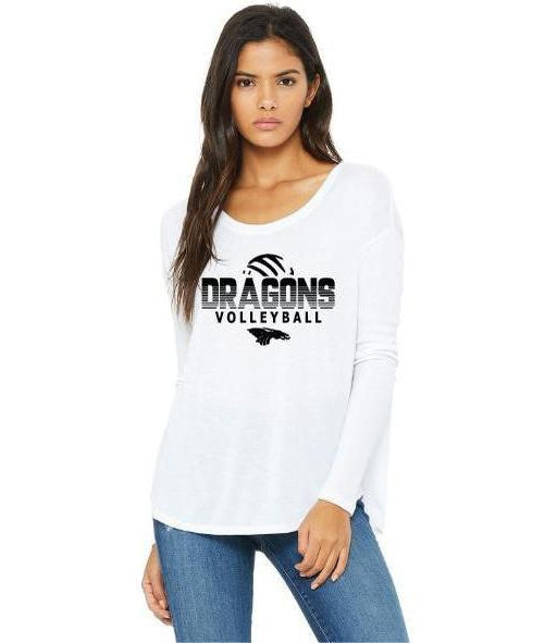 Womens Flowy Long Sleeve T-Shirt - Dragons Volleyball