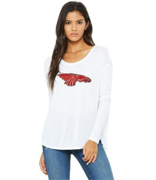 Womens Flowy Long Sleeve T-Shirt - Red Dragon Head Logo