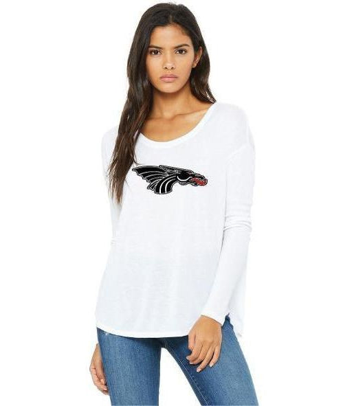 Womens Flowy Long Sleeve T-Shirt - Black Dragon Head Logo