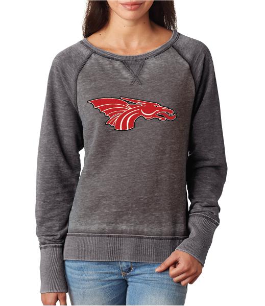 Womens Zen Contrast Crew Top - Red Dragon Head Logo