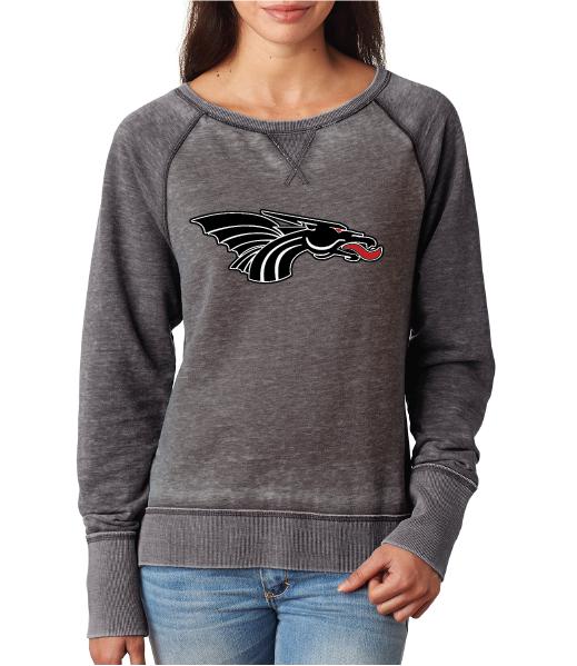 Womens Zen Contrast Crew Top - Black Dragon Head Logo