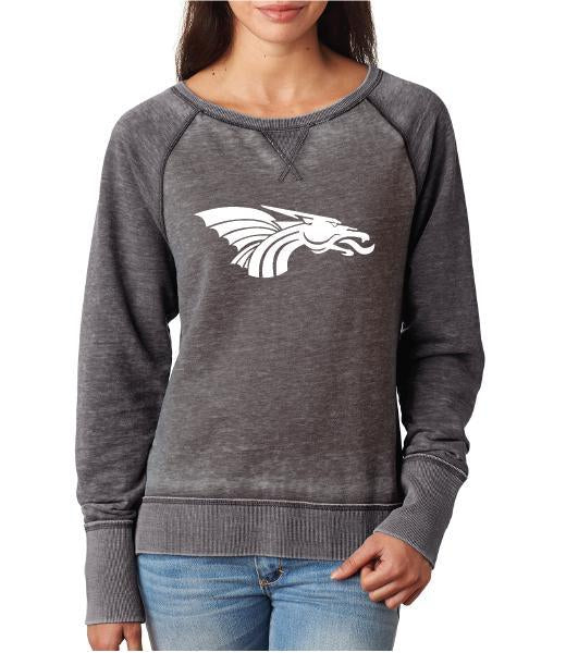 Womens Zen Contrast Crew Top - White Dragon Head Logo