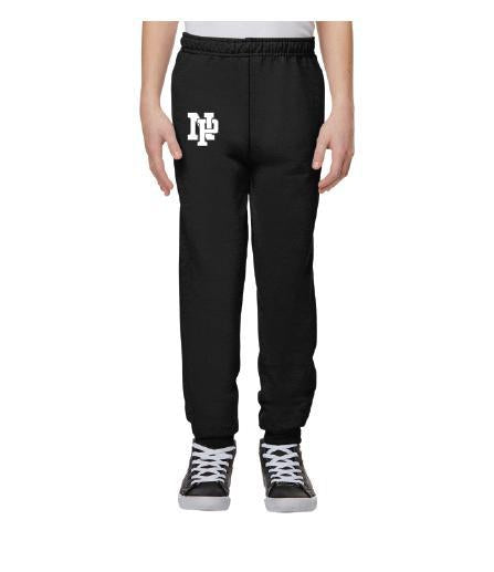 Youth Unisex Joggers - White NP Logo, Black Outline