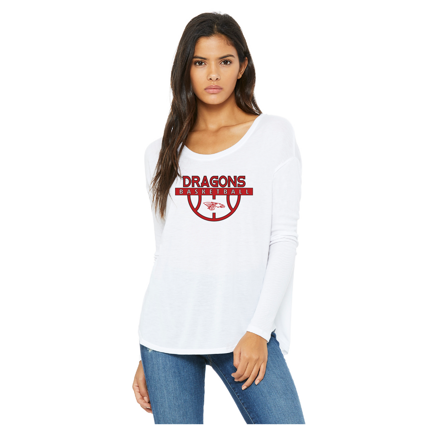 Womens Flowy Long Sleeve T-Shirt - Dragons Basketball