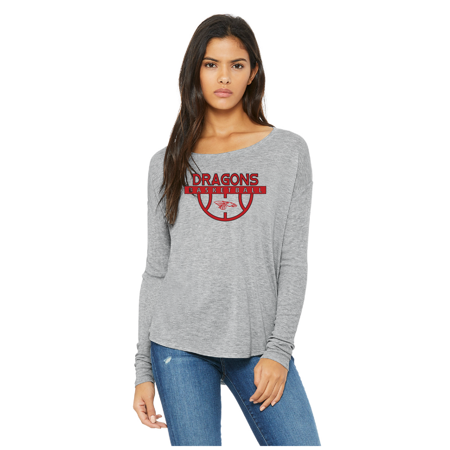 Womens Flowy Long Sleeve T-Shirt - Dragons Basketball