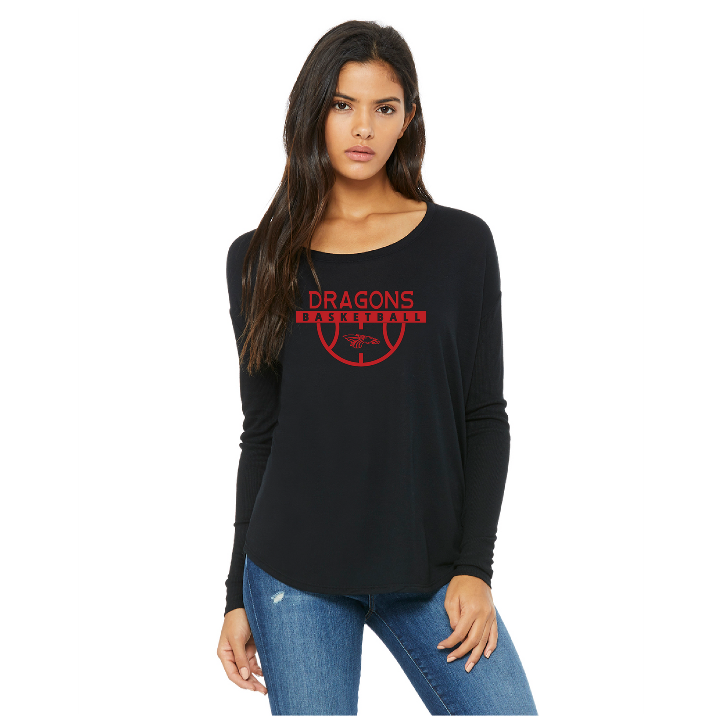 Womens Flowy Long Sleeve T-Shirt - Dragons Basketball