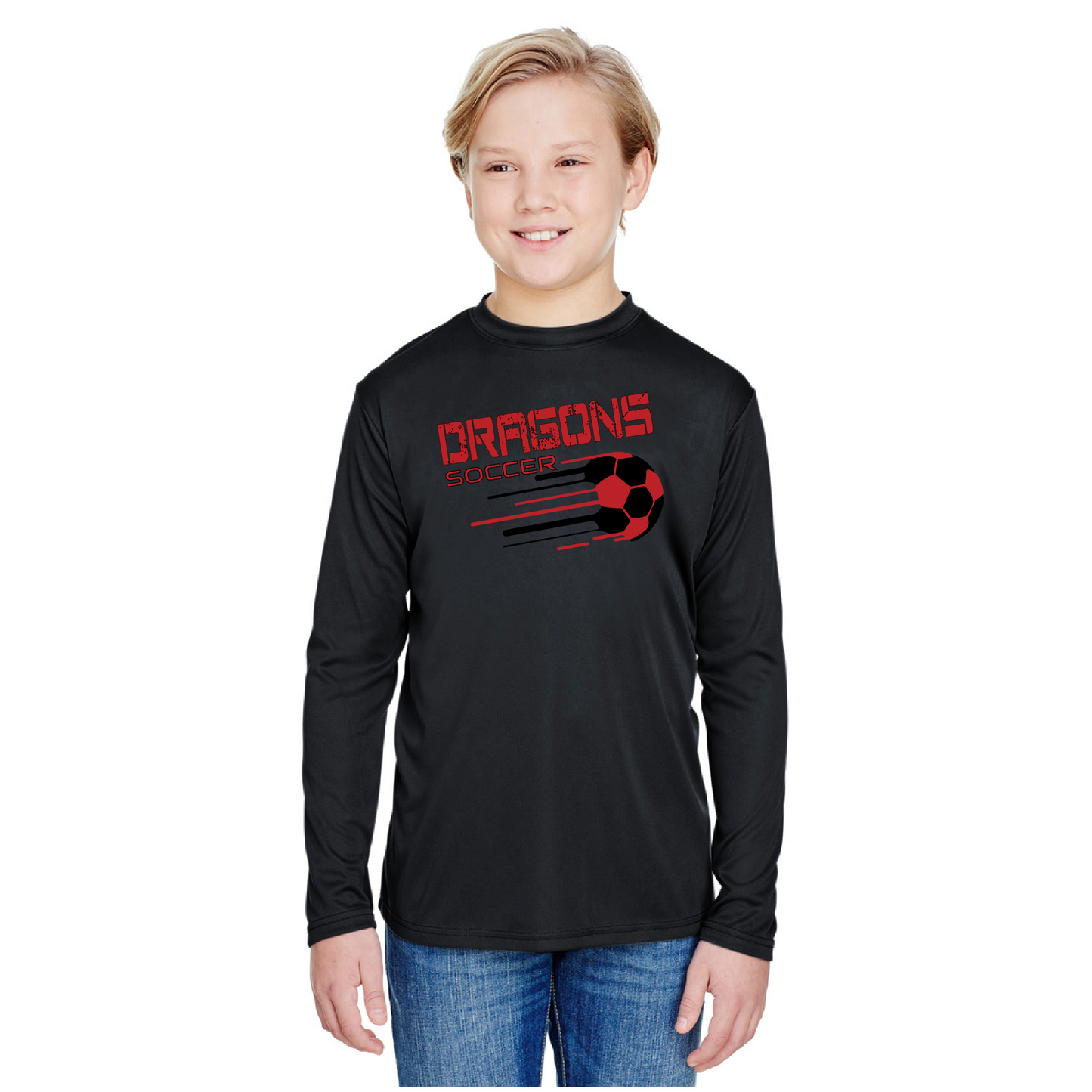 Youth Long Sleeve T-Shirt - Dragons Soccer Slanted