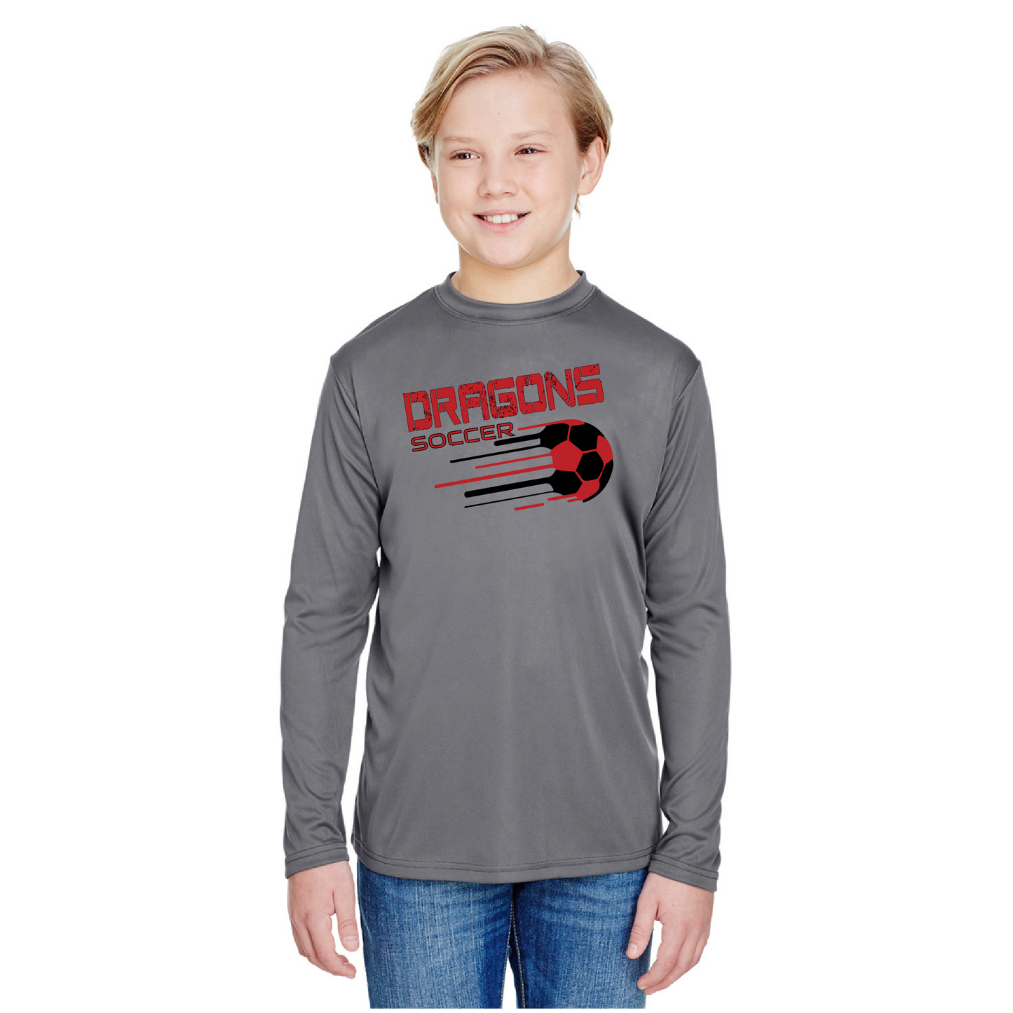 Youth Long Sleeve T-Shirt - Dragons Soccer Slanted