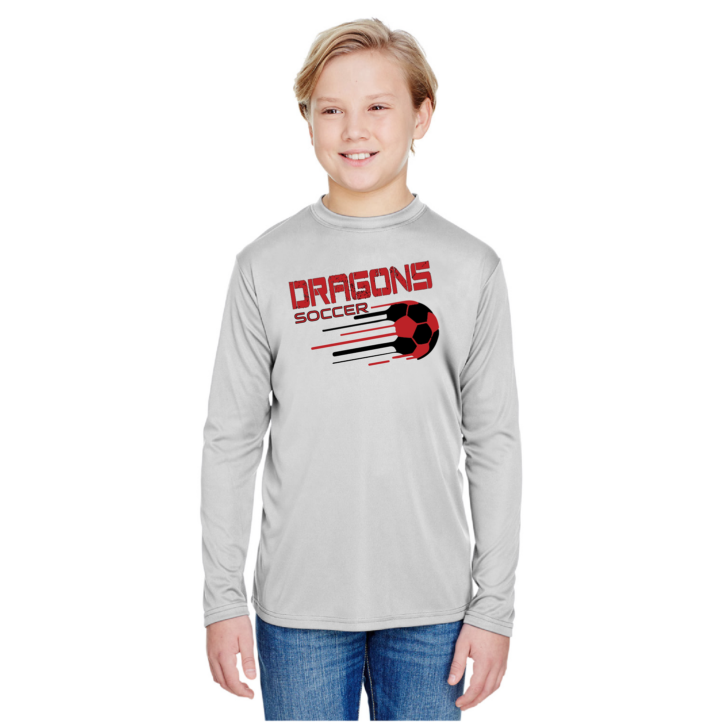 Youth Long Sleeve T-Shirt - Dragons Soccer Slanted