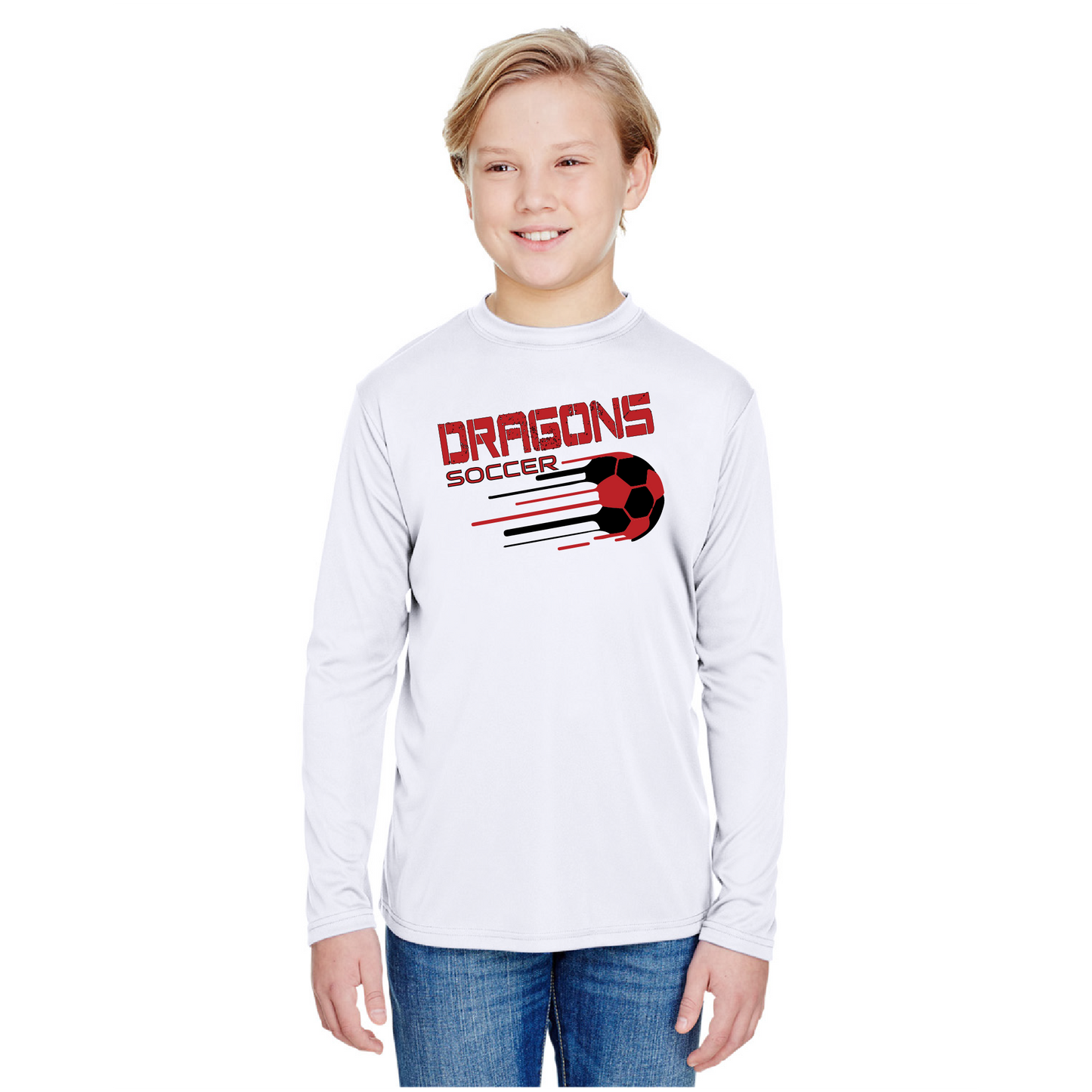 Youth Long Sleeve T-Shirt - Dragons Soccer Slanted