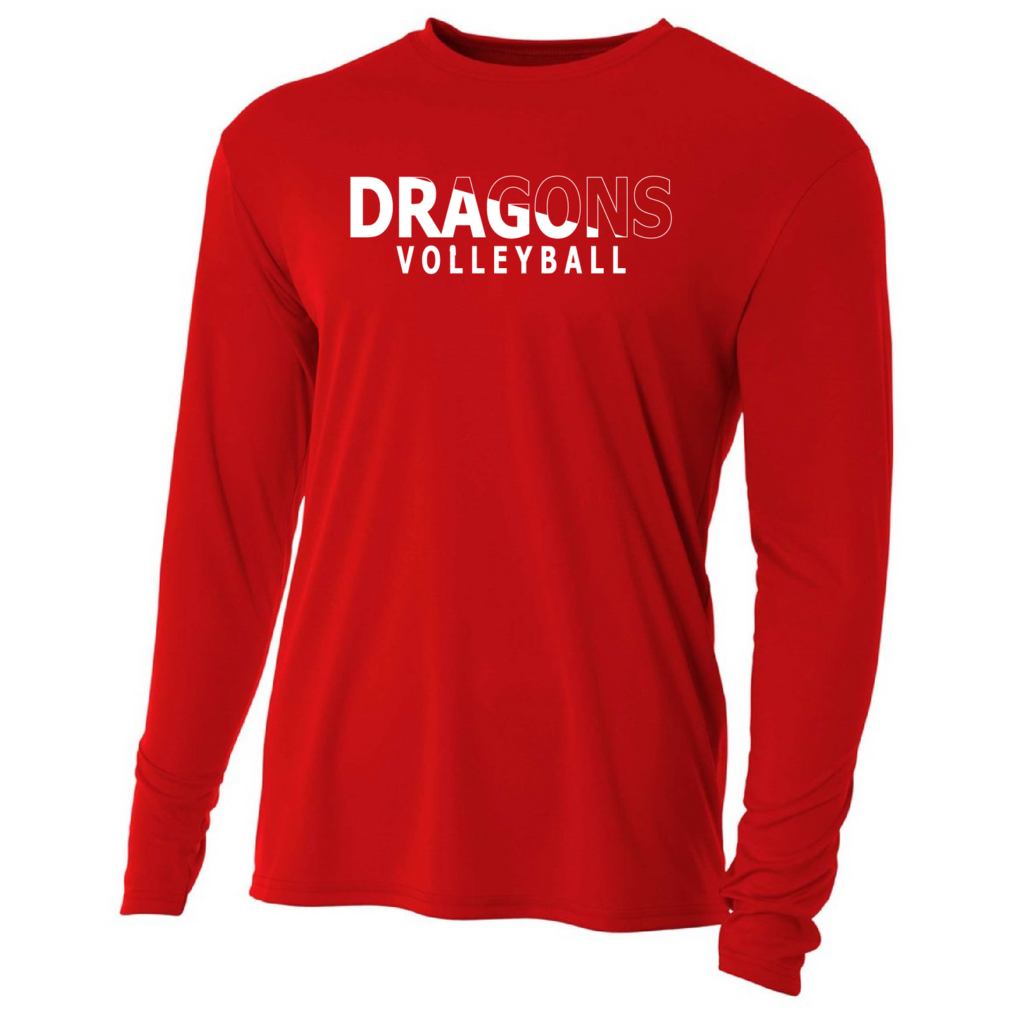 Mens L/S T-Shirt - Dragons Volleyball Slashed White
