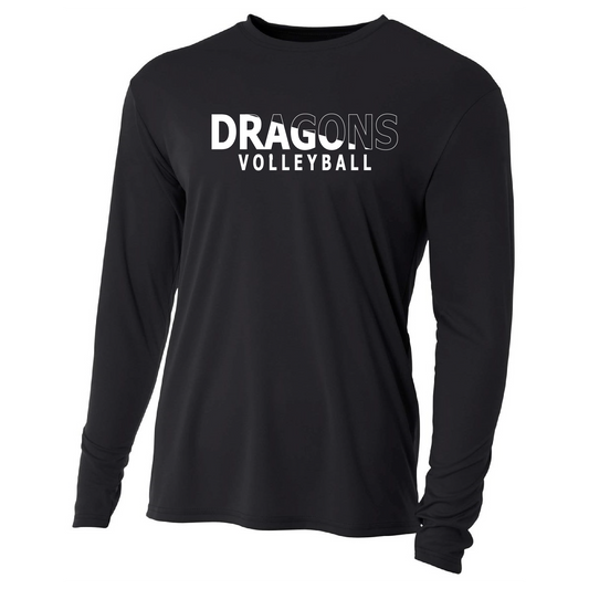 Mens Long Sleeve T-Shirt - Dragons Volleyball Slashed White