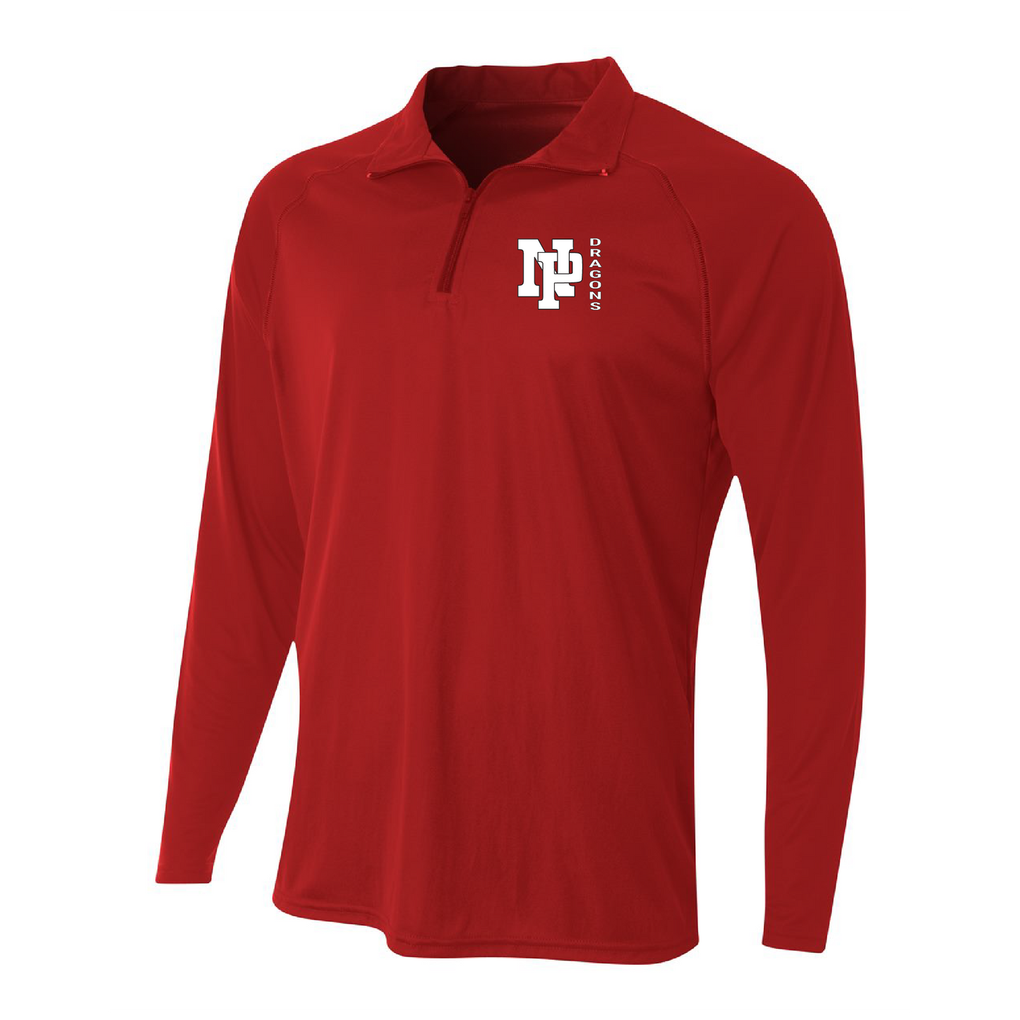 Mens Quarter Zip Pullover - White NP DRAGONS, side by side