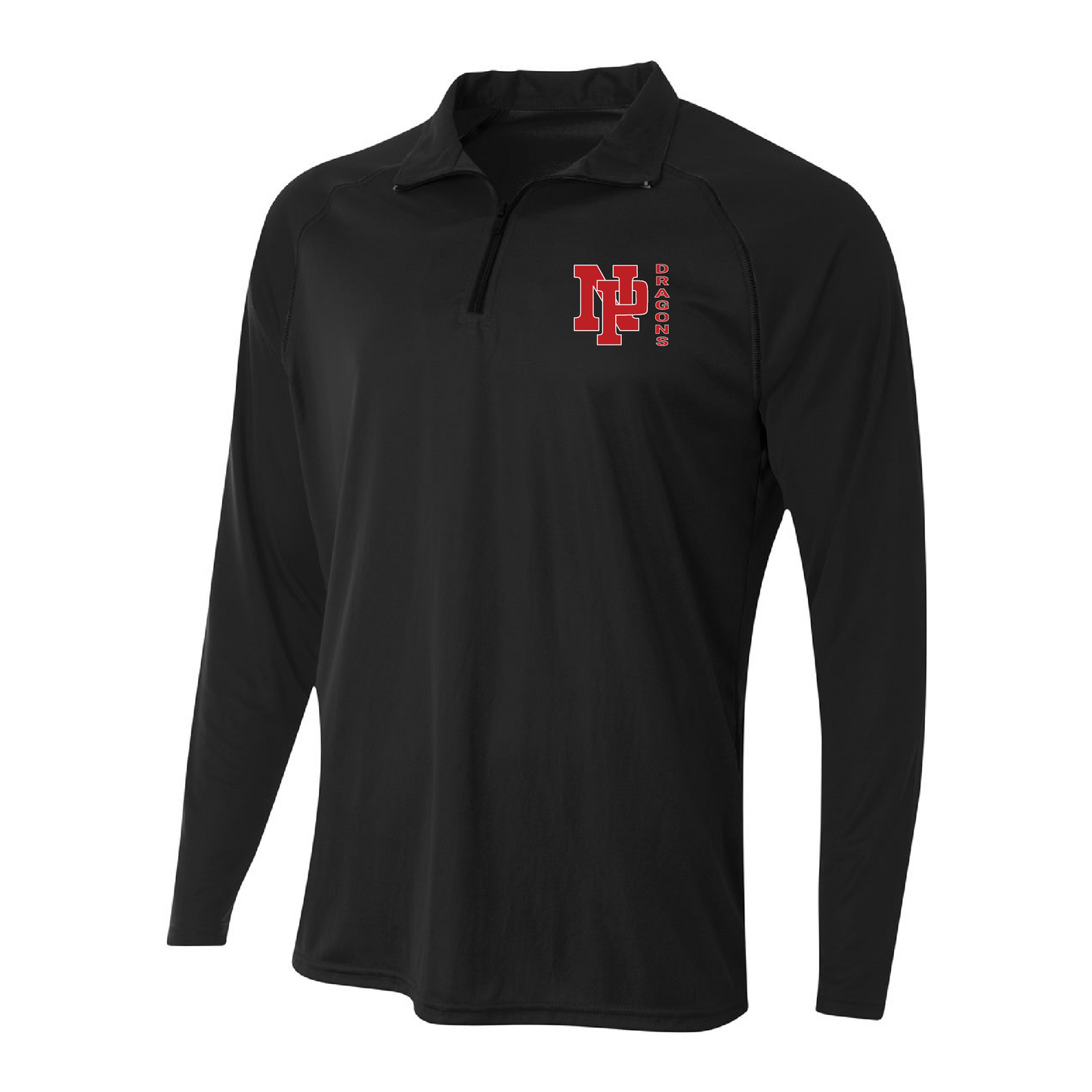Mens Quarter Zip Pullover - Red NP DRAGONS, side by side