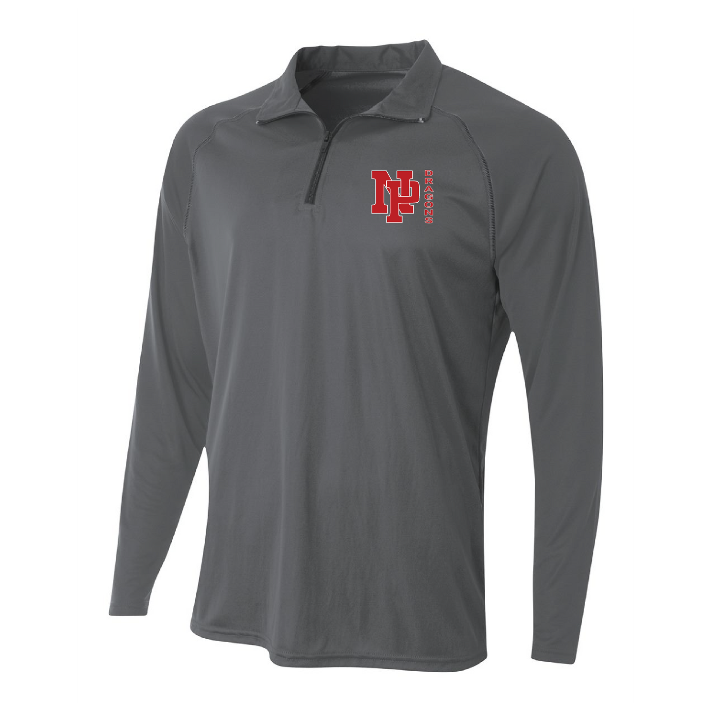 Mens Quarter Zip Pullover - Red NP DRAGONS, side by side